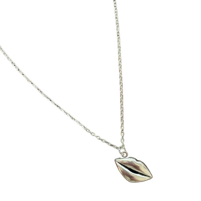 Lips Pendant Necklace in Silver | Kiss Print Charm on Chain