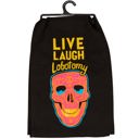  Live Laugh Lobotomy Kitchen Towel | Black Cotton Halloween Themed Tea Dish Cloth | 28" x 28"