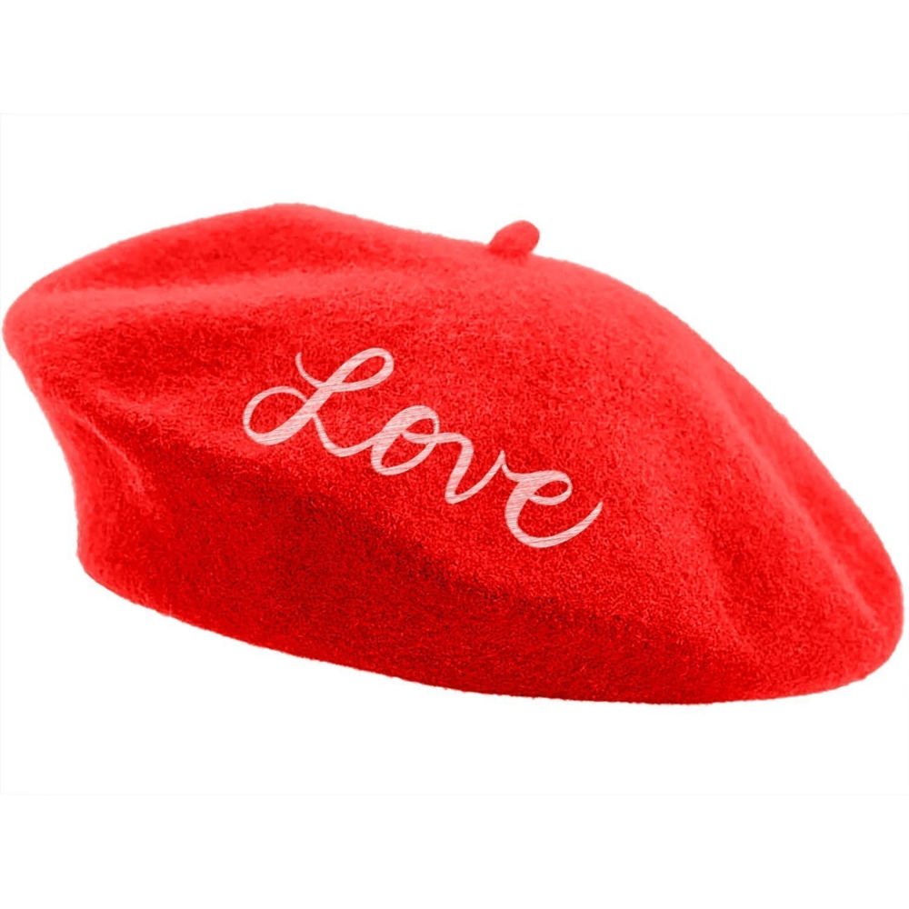 Love Embroidered Beret in Red