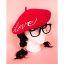  Love Embroidered Beret in Red