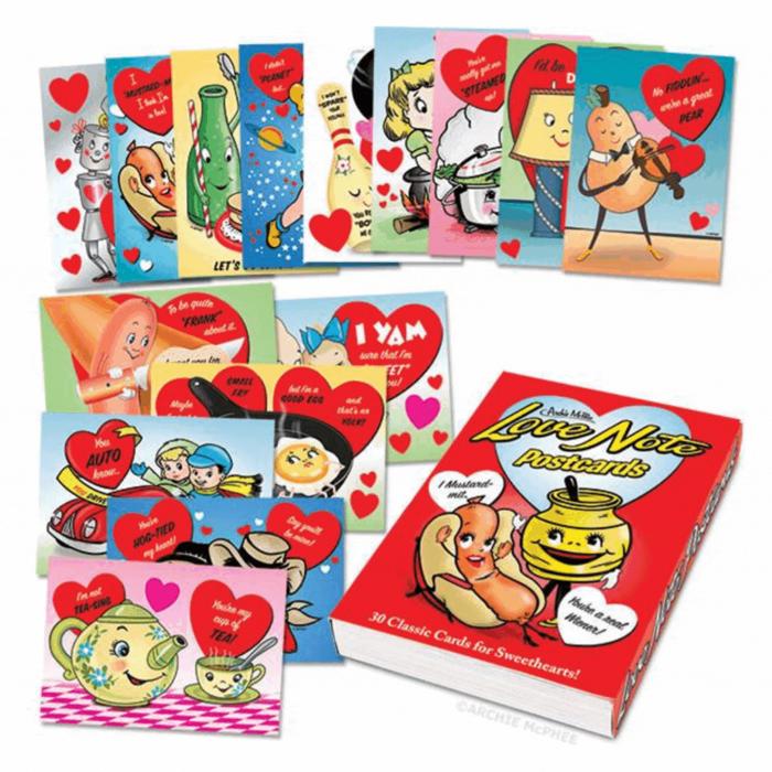 Love Note Postcards Book | 30 Postcards with Horrible Puns and Retro Valentine's-Style Art