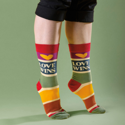 Love Wins Heart Stripes Crew Socks for Pride | Unisex Rainbow One Size
