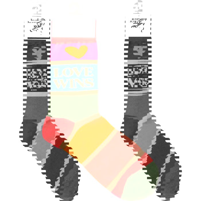 Love Wins Heart Stripes Crew Socks for Pride | Unisex Rainbow One Size
