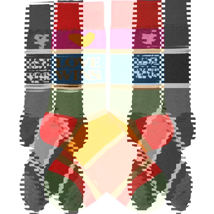 Love Wins Heart Stripes Crew Socks for Pride | Unisex Rainbow One Size