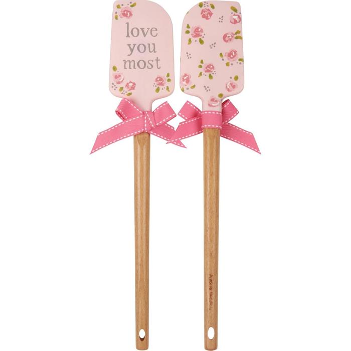 Love You Most Decorative Spatula | Wooden Handle Double-Sided Silicone Turner Flipper