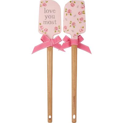 Love You Most Decorative Spatula | Wooden Handle Double-Sided Silicone Turner Flipper