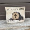  Love You To Death Vintage Art of a Grave Stone Block Sign | Wooden Halloween Decor | 4" x 3.50"