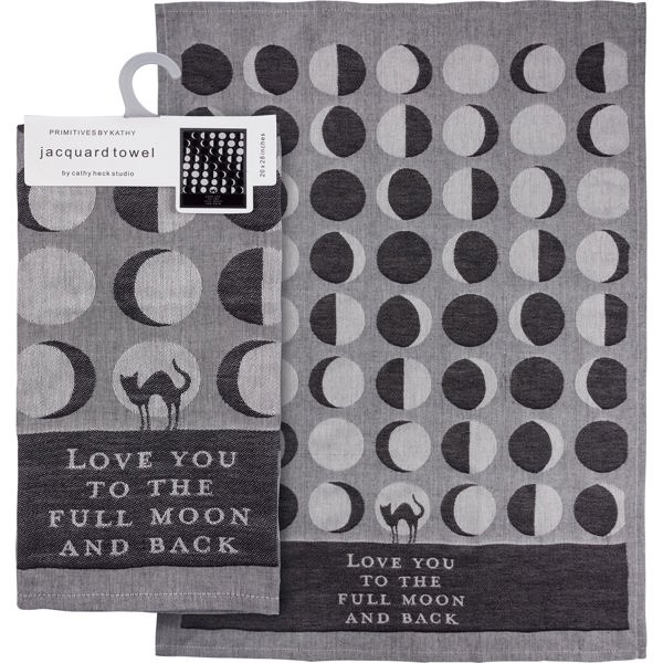 Love You To The Full Moon And Back Kitchen Towel | Black Cat Moon Phases | 20" x 28"