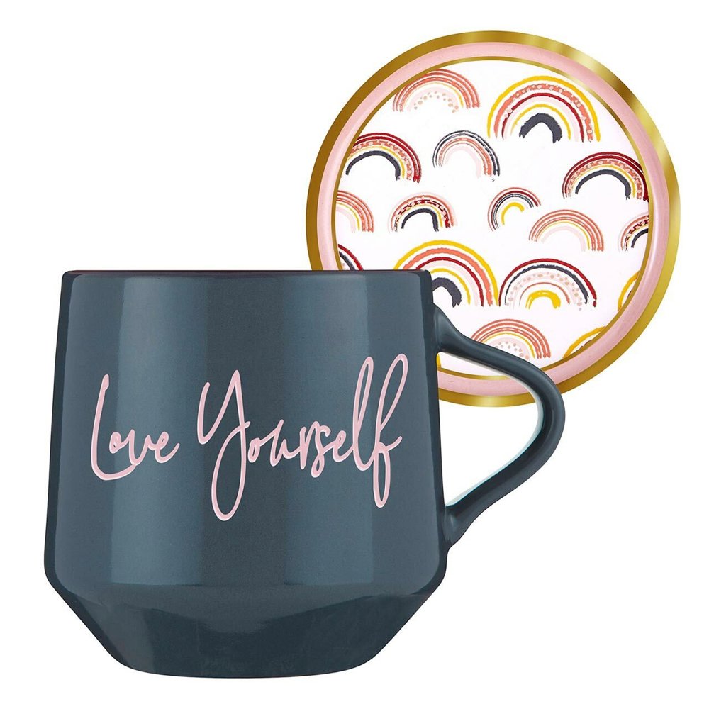 Love Yourself Mug & Coaster Lid with Rainbow Design