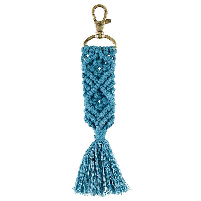 Macrame Bag Charm Keychain in Teal | Hand Knotted Tasseled Key Ring | Purse Accessory with Lobster Clip