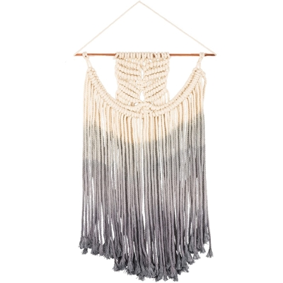 Macramé Woven Mid-Size Swag Wall Hanging | Dip-Dye Gray Ombré Knotted Fiber Art | 16" x 17"