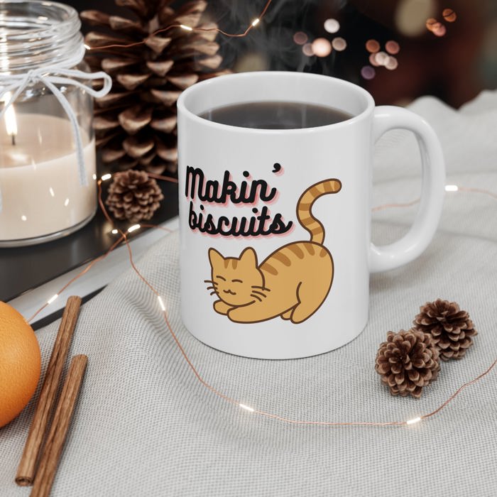 Makin' Biscuits Cat Ceramic Mug 11oz | Coffee Tea Cup Drinkware | Funny Cat Lover Gift