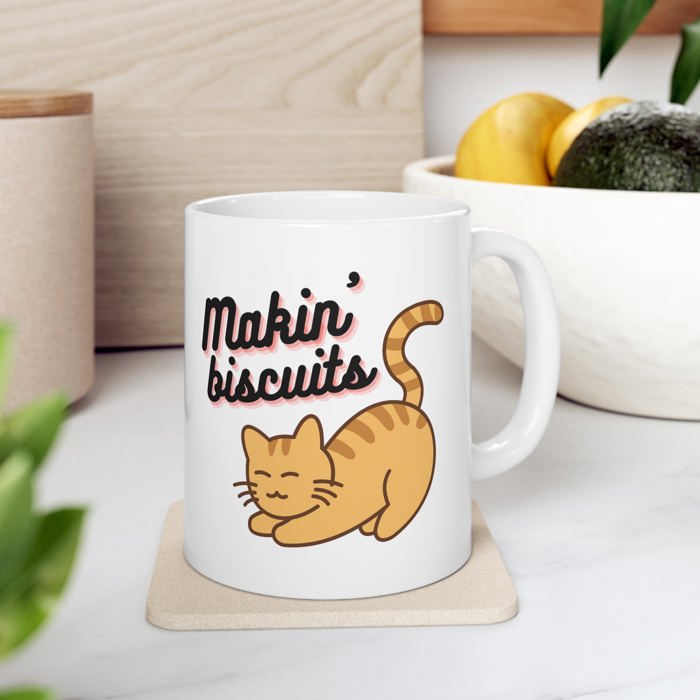 Makin' Biscuits Cat Ceramic Mug 11oz | Coffee Tea Cup Drinkware | Funny Cat Lover Gift