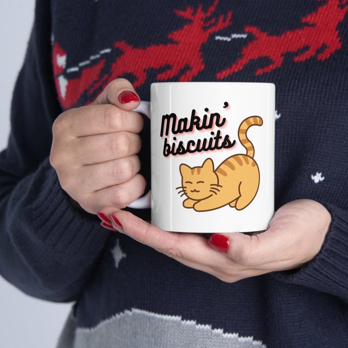 Makin' Biscuits Cat Ceramic Mug 11oz | Coffee Tea Cup Drinkware | Funny Cat Lover Gift