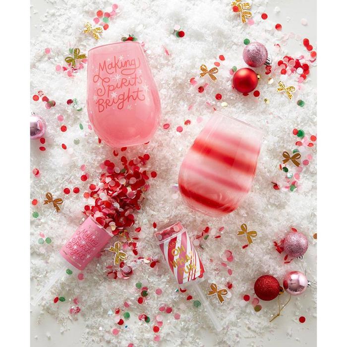 Making Spirits Bright Jumbo Pink Holiday Wine Glass | Holds a Full Wine Bottle | 30oz