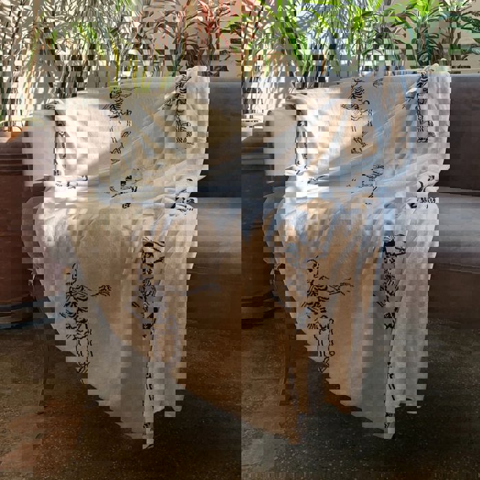 Halloween Reversible Skeletons Throw Blanket | Double-Sided Knitted Throw | 50" x 60"