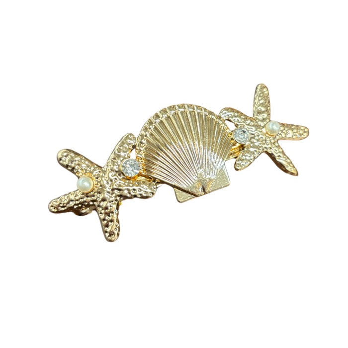 Mermaid Parade Gold Hair Clip with Sea Stars and Shell