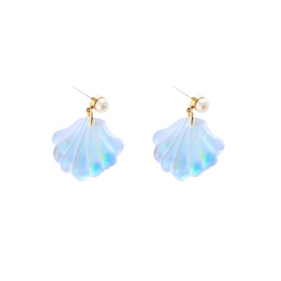 Mermaid Shell Earrings | Iridescent Seashell Drops with Pearl Accent