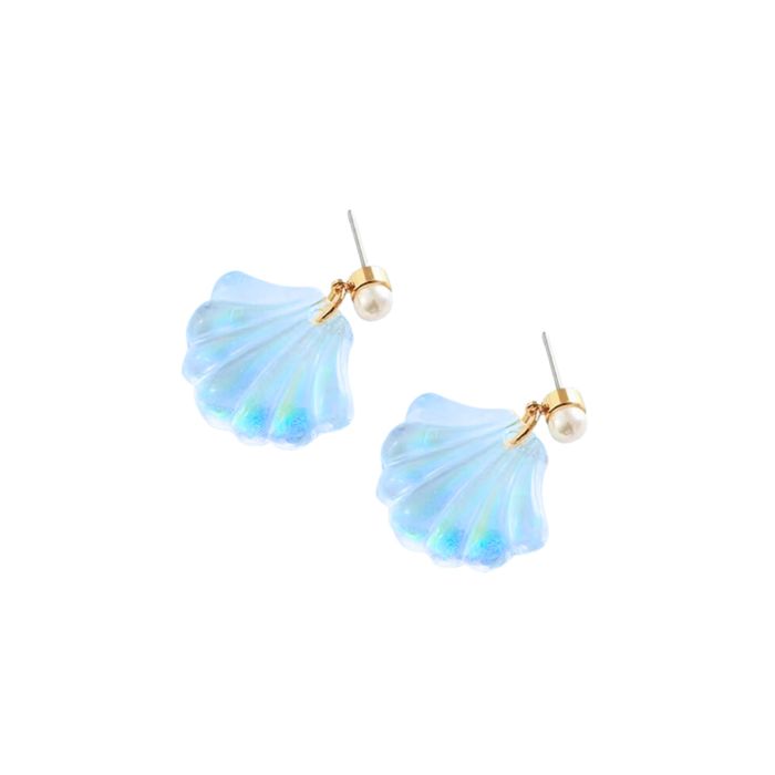 Mermaid Shell Earrings | Iridescent Seashell Drops with Pearl Accent