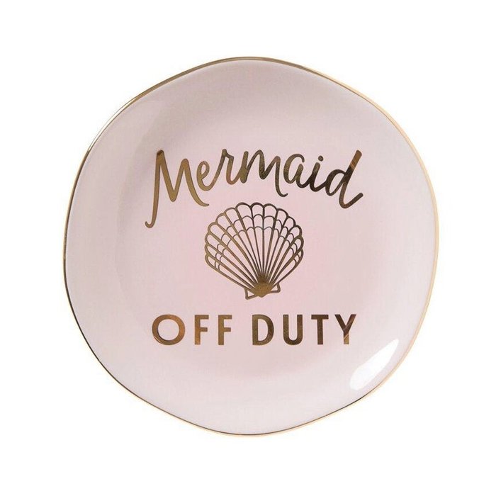 Mermaid off Duty Round Trinket Tray | Pink with Gold Accents | Ceramic | 4.5" Dia
