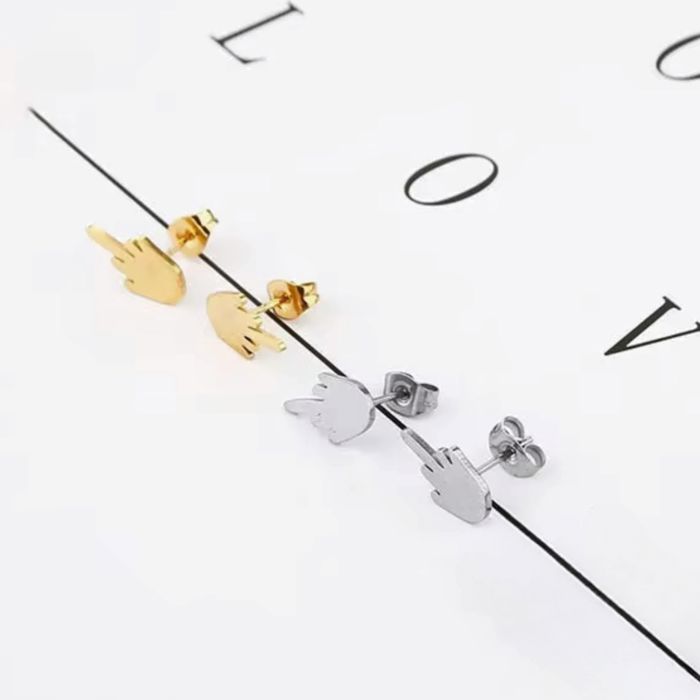 Middle Finger Stud Earrings in Gold or Silver | Fashion Jewelry Gift