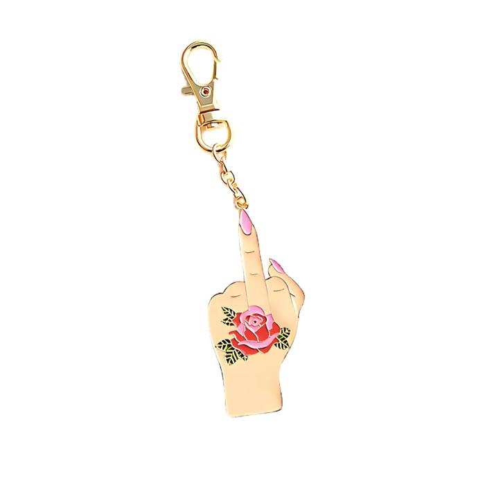 Middle Finger Stud Earrings in Gold or Silver and Key Ring