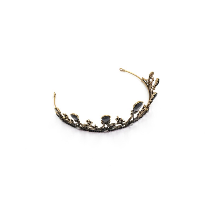 Midnight Blossom Tiara Crown in Gold with Black Gems | Dark Princess Gothic Halloween Crown Party or Bridal Hair Accessory
