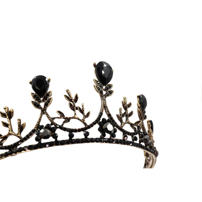 Midnight Blossom Tiara Crown in Gold with Black Gems | Dark Princess Gothic Halloween Crown Party or Bridal Hair Accessory