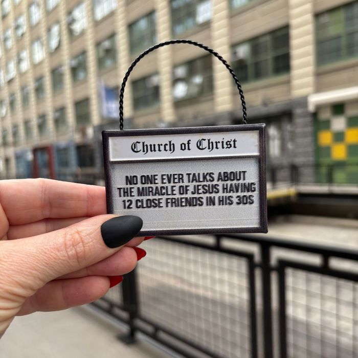 Miracle Of Jesus Ornament | Metal Church Sign Faith Home Decor | 3" x 2" x 0.25"