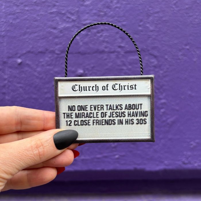 Miracle Of Jesus Ornament | Metal Church Sign Faith Home Decor | 3" x 2" x 0.25"