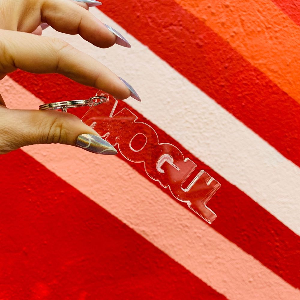 Mogul Acrylic Word Key Chain | Clear Word Shaped Keyholder