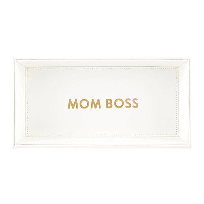 Mom Boss 10" x 5" Valet Tray | Vegan Leather Trinket Tray for Dresser or Desk | Motivational Quote Gift