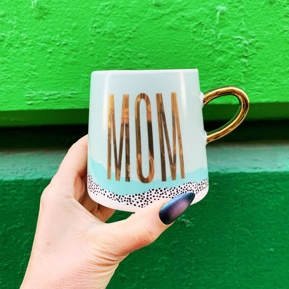 Mom Tapered Mug with Gold Handle | Ceramic Coffee Tea Cup | 11oz