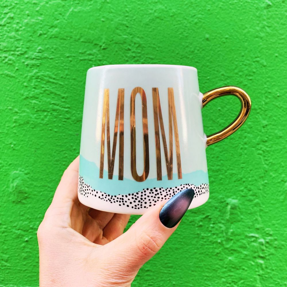 Mom Tapered Mug with Gold Handle | Ceramic Coffee Tea Cup | 11oz