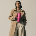  40 oz Raspberry Monochrome Tumbler with Handle and Straw Lid | Cup Holder Friendly Insulated Stainless Steel Travel Mug