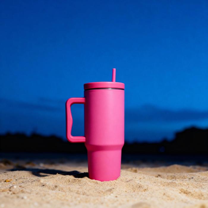 40 oz Raspberry Monochrome Tumbler with Handle and Straw Lid | Cup Holder Friendly Insulated Stainless Steel Travel Mug