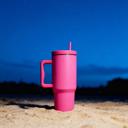  40 oz Raspberry Monochrome Tumbler with Handle and Straw Lid | Cup Holder Friendly Insulated Stainless Steel Travel Mug