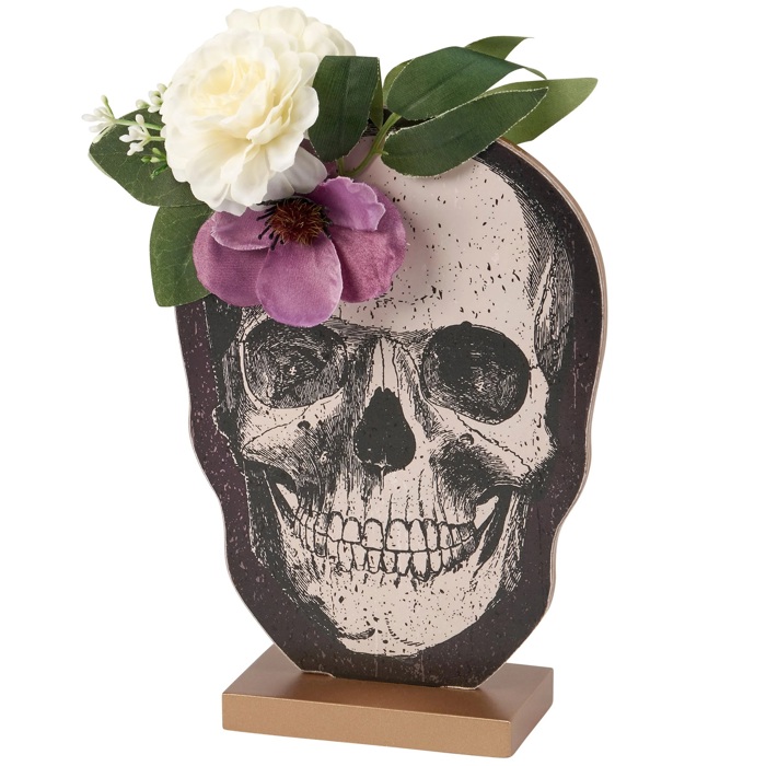 Moody Floral Skull Stand Up | Double-sided Wooden Stand-up Halloween Decor | 5.25" x 7"