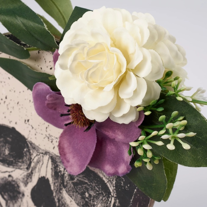 Moody Floral Skull Stand Up | Double-sided Wooden Stand-up Halloween Decor | 5.25" x 7"