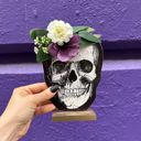  Moody Floral Skull Stand Up | Double-sided Wooden Stand-up Halloween Decor | 5.25" x 7"