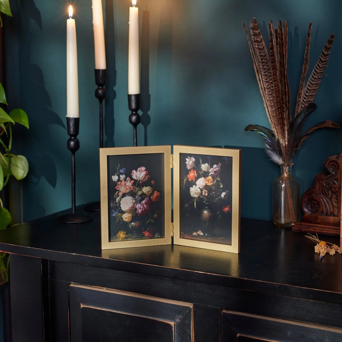Moody Florals Hinged Frame Art | Spooky Desk Decor | 10" x 7" x 0.25"