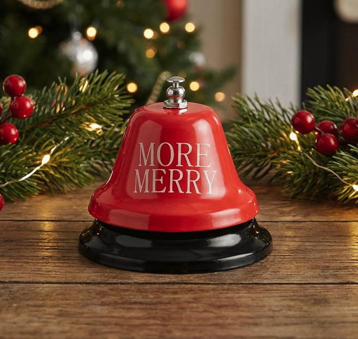 More Merry Holiday Bar Bell | Festive Christmas Metal Desk Bell for Parties & Gifting