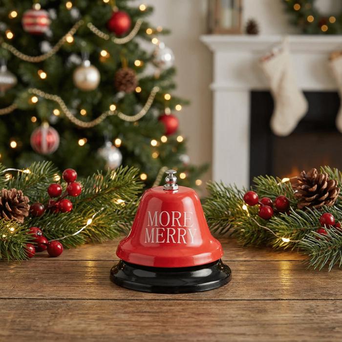 More Merry Holiday Bar Bell | Festive Christmas Metal Desk Bell for Parties & Gifting
