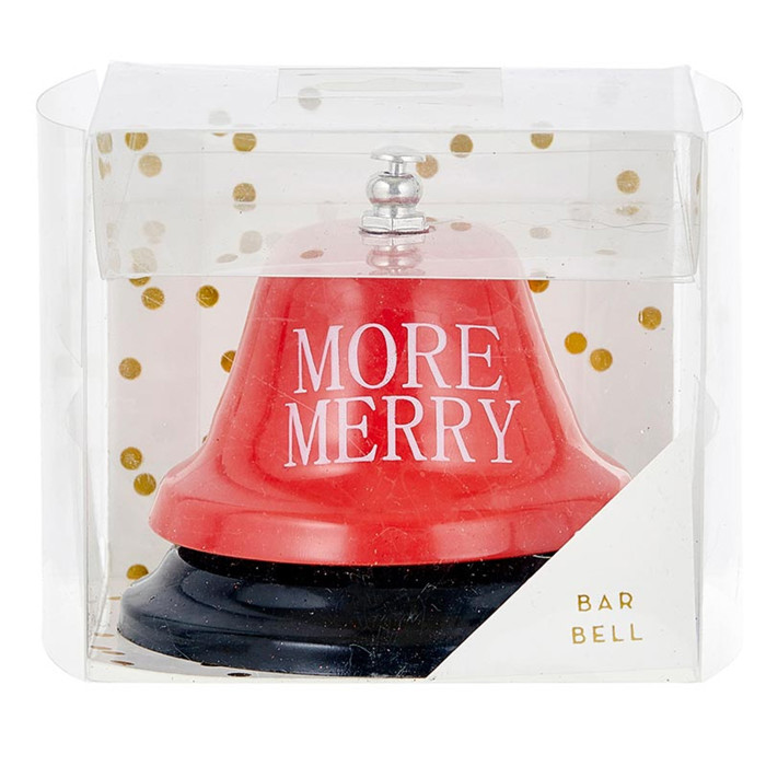 More Merry Holiday Bar Bell | Festive Christmas Metal Desk Bell for Parties & Gifting
