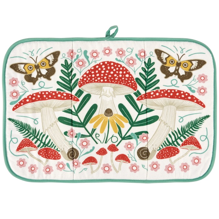 Mushroom Art Ultra-Absorbent Drying Mat | Rustic Nature-themed Dish Drainer Pad | 21" x 14"