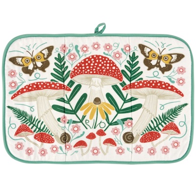Mushroom Art Ultra-Absorbent Drying Mat | Rustic Nature-themed Dish Drainer Pad | 21" x 14"