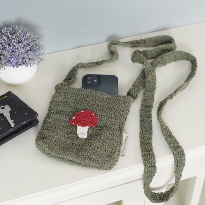 Mushroom Crossbody Bag | Cotton Shoulder Sling Handbag | 6" x 8"