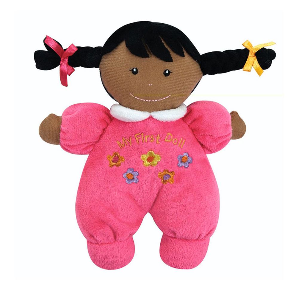 Baby's First Doll in Hot Pink | Soft Plush 8" Brown Skin Doll | Baby Gift 1st Doll 