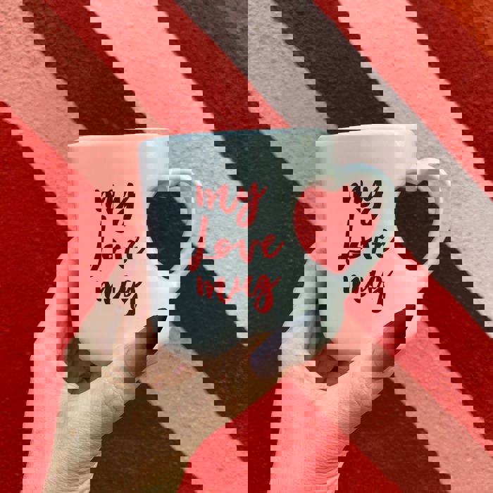 My Love Mug Heart Shaped Handle Mug | Coffee Tea Stoneware Cup | 12oz.