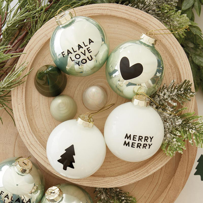 Falala Love You Glass Ornament Set of 2 | Chic Christmas Tree Ball Hanging Decor | Holiday Gift Set Minimalist